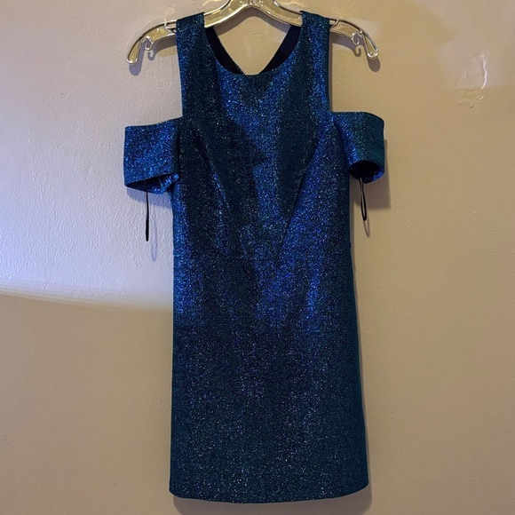 Topshop Dresses & Skirts - Topshop Blue Glitter Cold-Shoulder Mini Dress